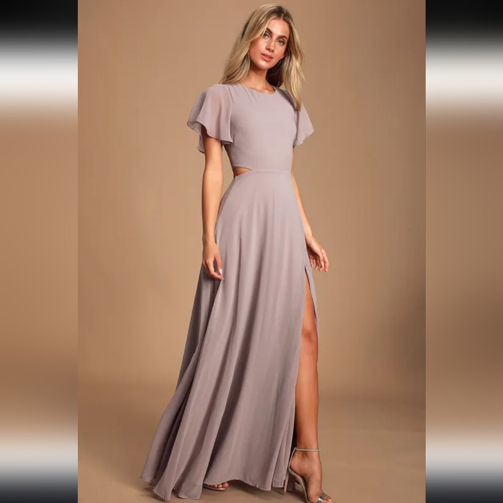 Lulus Women Garden Bliss Dusty Lavender Bridesmaid Cutout Maxi Dress. Size L - Picture 2 of 13